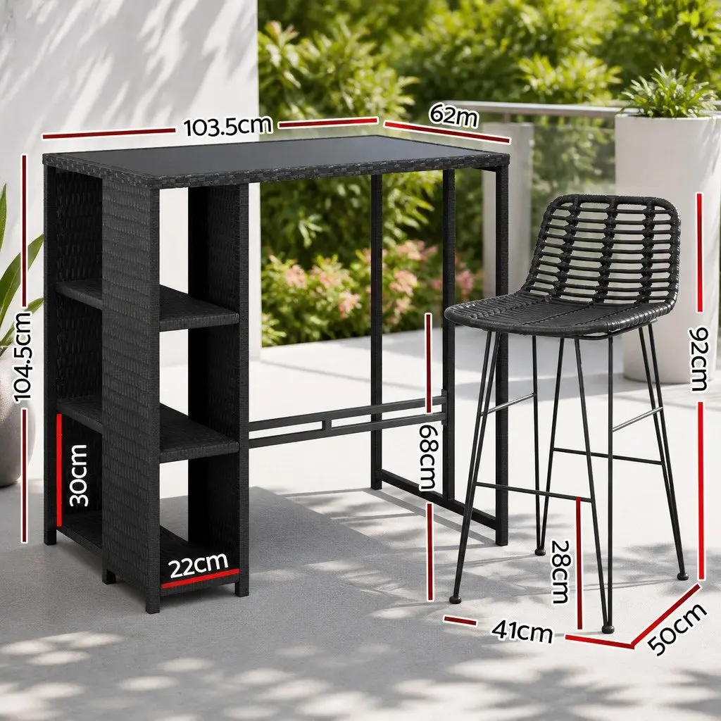 Outdoor Bar Set Patio Dining Furniture Black Wicker Chairs Table