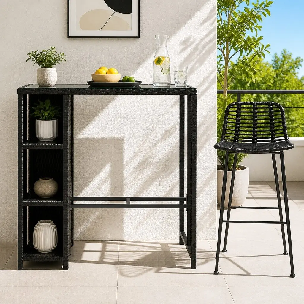 Outdoor Bar Set Patio Dining Furniture Black Wicker Chairs Table