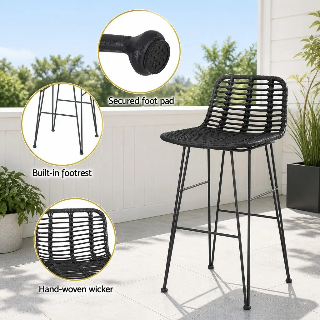 Outdoor Bar Set Patio Dining Furniture Black Wicker Chairs Table