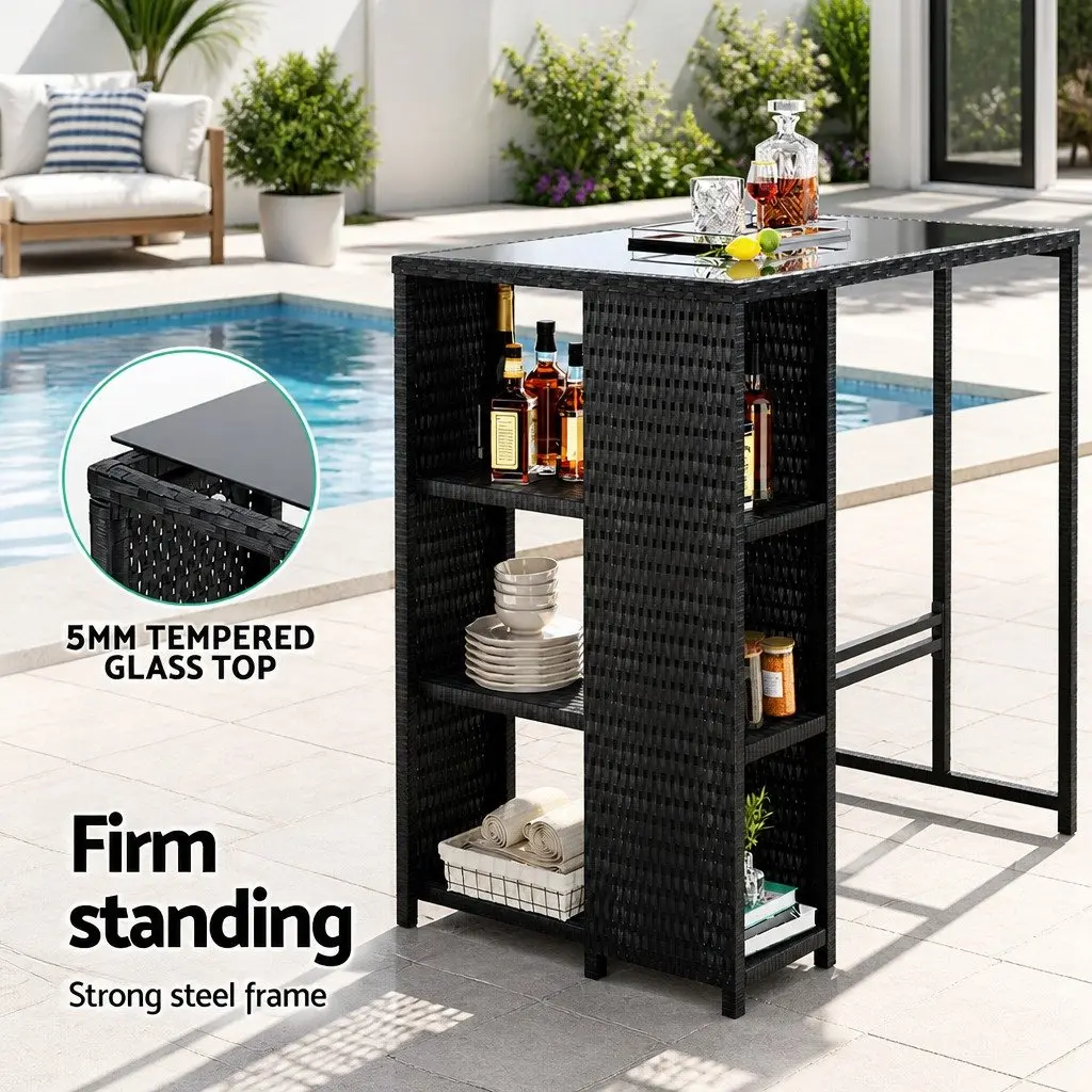 Outdoor Bar Set Patio Dining Furniture Black Wicker Chairs Table