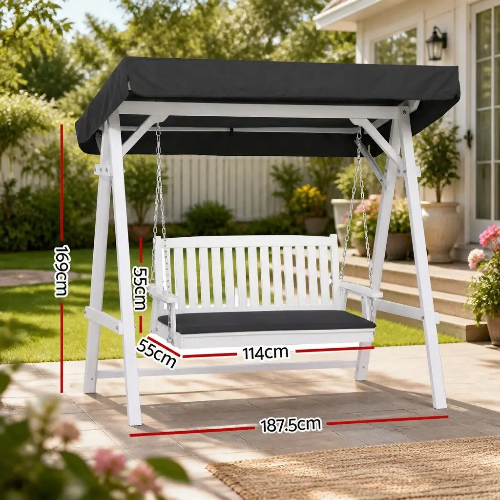 3 Seater Outdoor Swing Chair with Canopy Cushion White for Garden Patio Balcony