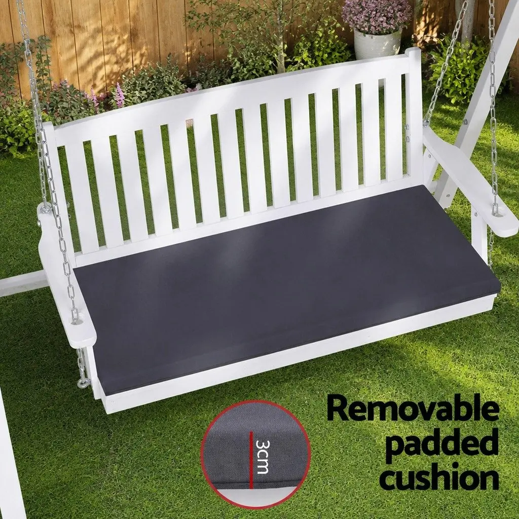 3 Seater Outdoor Swing Chair with Canopy Cushion White for Garden Patio Balcony