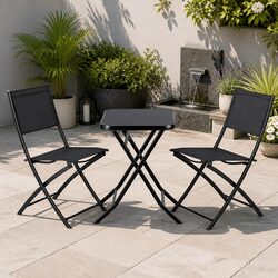 Folding Patio Bistro Set Outdoor Garden Furniture Table Chairs Black Steel Frame