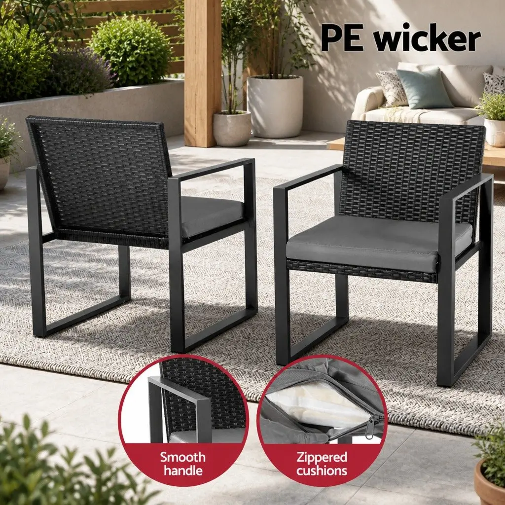 3PC Outdoor Bistro Set Dining Chairs Table Wicker Furniture Black