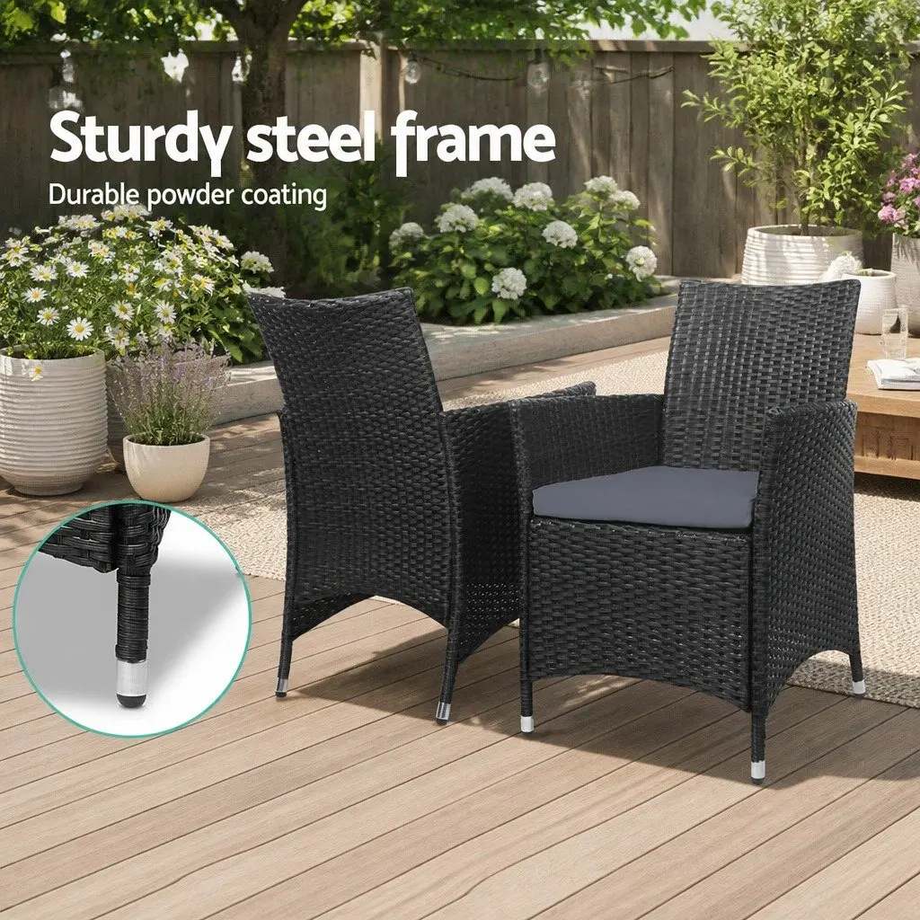 3 Piece Outdoor Bistro Set Wicker Chairs Side Table Black