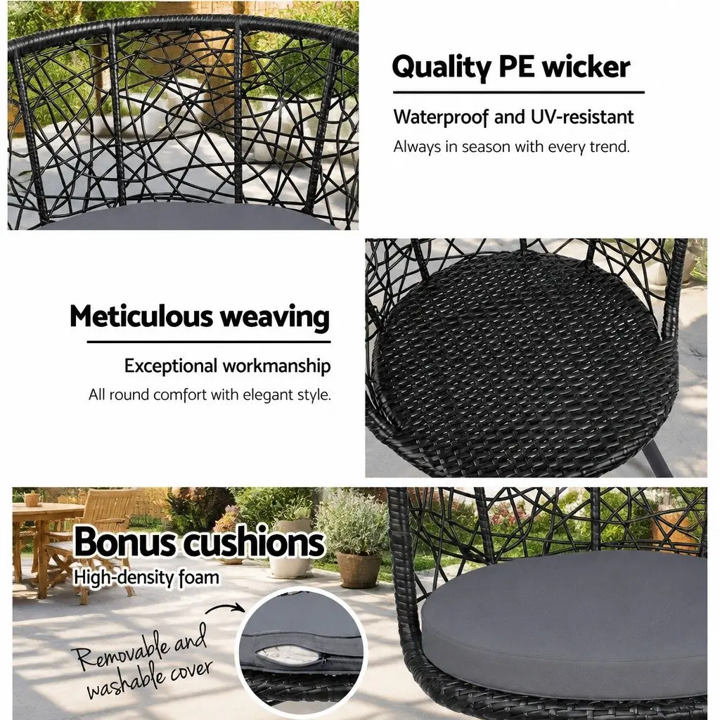 3PC Outdoor Rattan Bistro Set Round Table Chairs Patio Garden Furniture Black