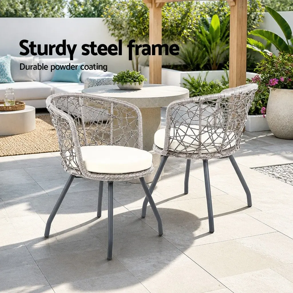 3PC Outdoor Rattan Bistro Set Round Table Chairs Patio Garden Furniture Grey