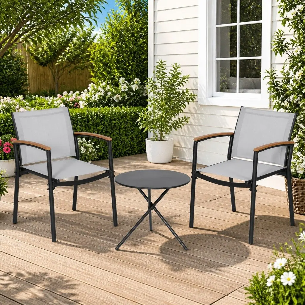 3PC Outdoor Bistro Dining Set Steel Frame Textilene Chairs Side Table Patio