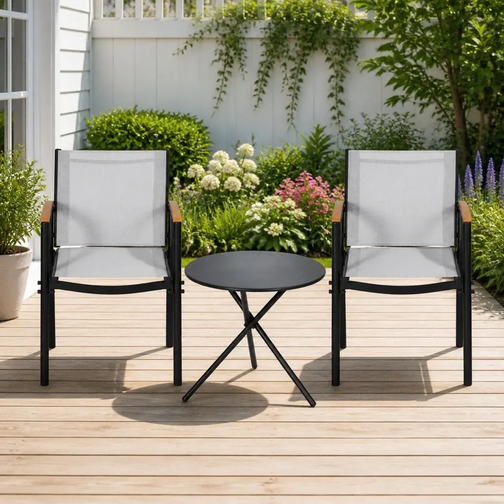 3PC Outdoor Bistro Dining Set Steel Frame Textilene Chairs Side Table Patio