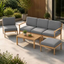 5-Seater Outdoor Sofa Set Wooden Lounge Setting 6 Pieces Garden Furniture