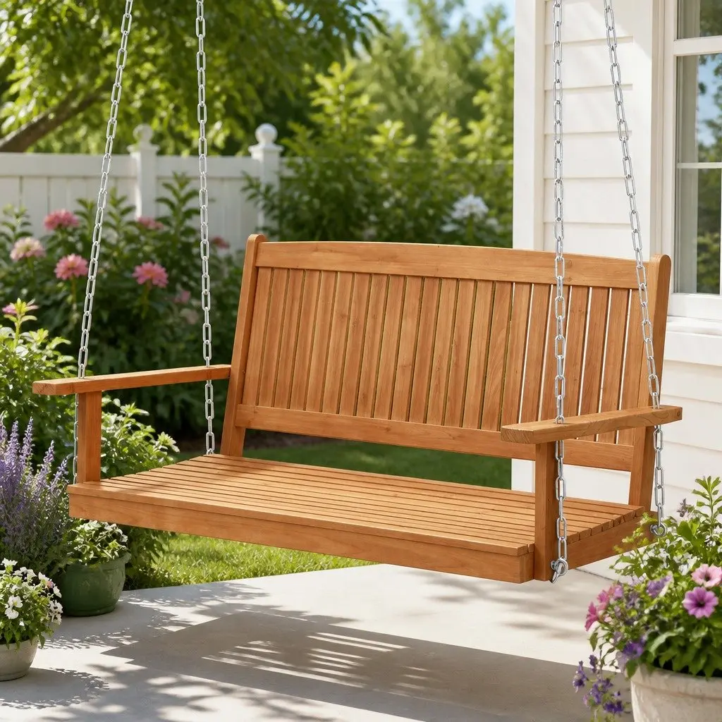2 Seater Porch Swing Chair with Chains Outdoor Garden Wooden Bench Furniture