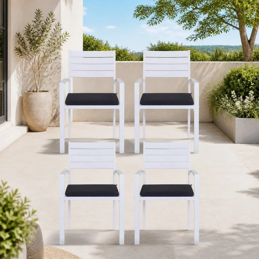 Outdoor Dining Chairs Stackable Lounge White 4 Piece Set