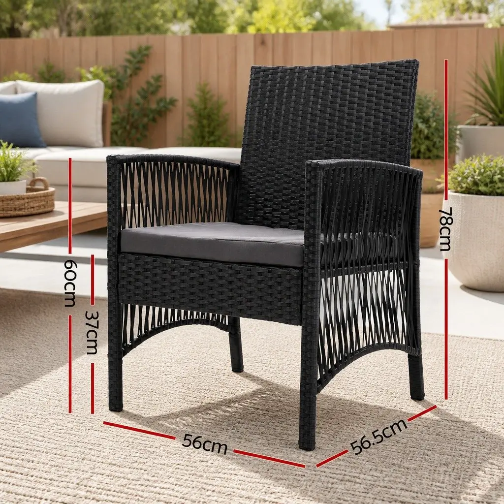 2PC Outdoor Dining Chairs Patio Wicker Lounge Garden Furniture Black