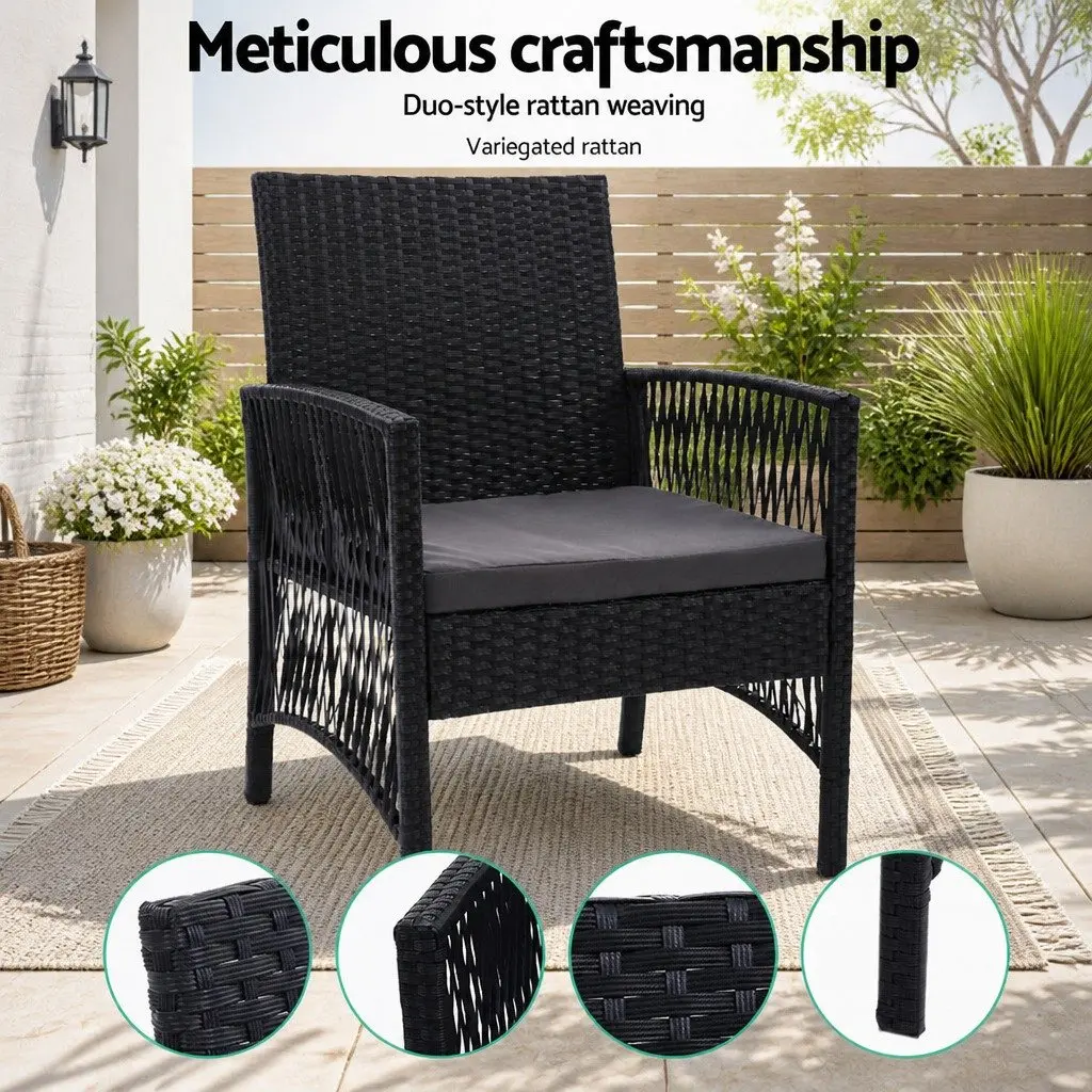 2PC Outdoor Dining Chairs Patio Wicker Lounge Garden Furniture Black