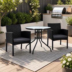 Reliable and Stylish Black Rattan Bistro Set for Outdoors