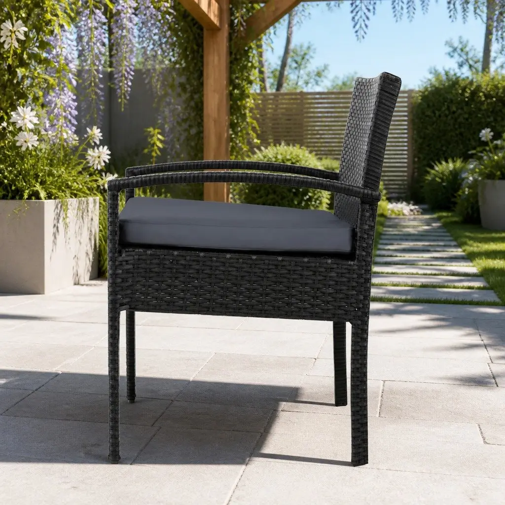 3-Piece Bistro Set Outdoor Furniture Rattan Chairs Glass Table Cushion Patio