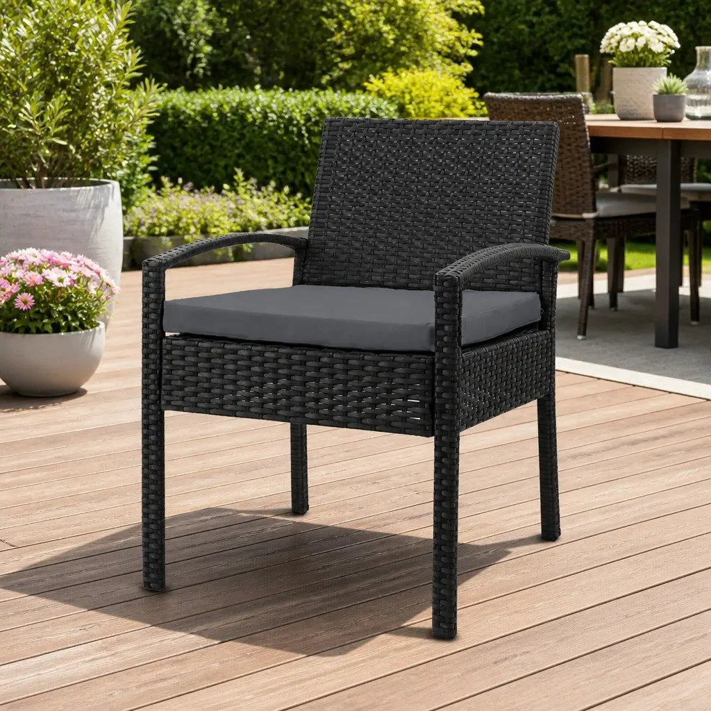 Outdoor Wicker Lounge Chair Black Patio Furniture PE Rattan with Cushion