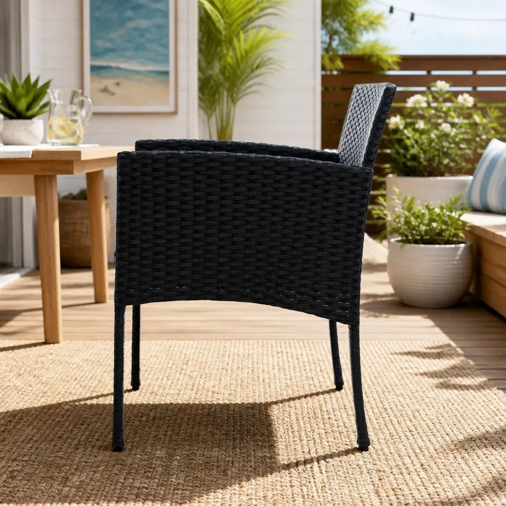 Outdoor Dining Chairs 2PC Patio Rattan Lounge Furniture Set Black PE Wicker XL