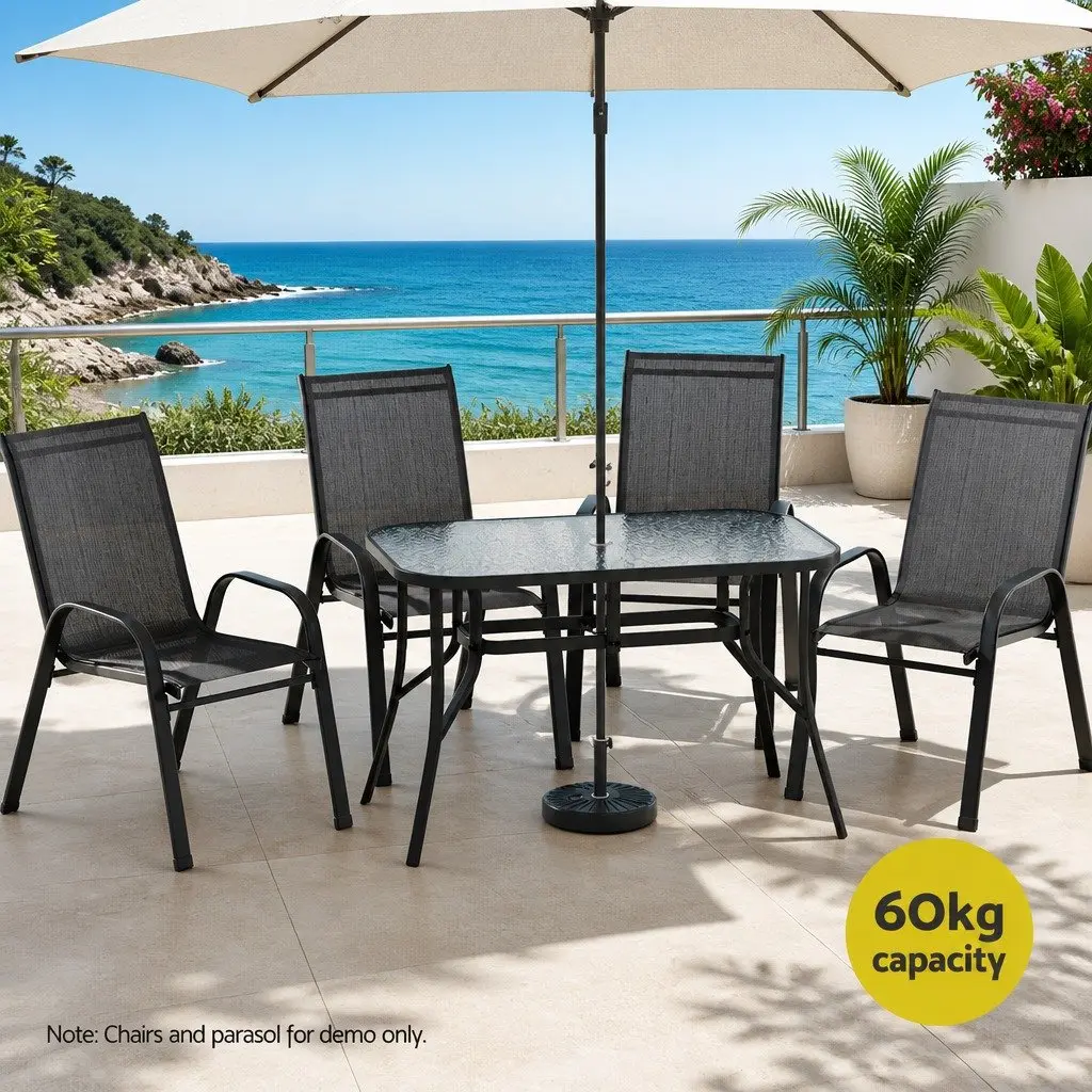 Outdoor Dining Table 120cm Steel Frame Tempered Glass Black