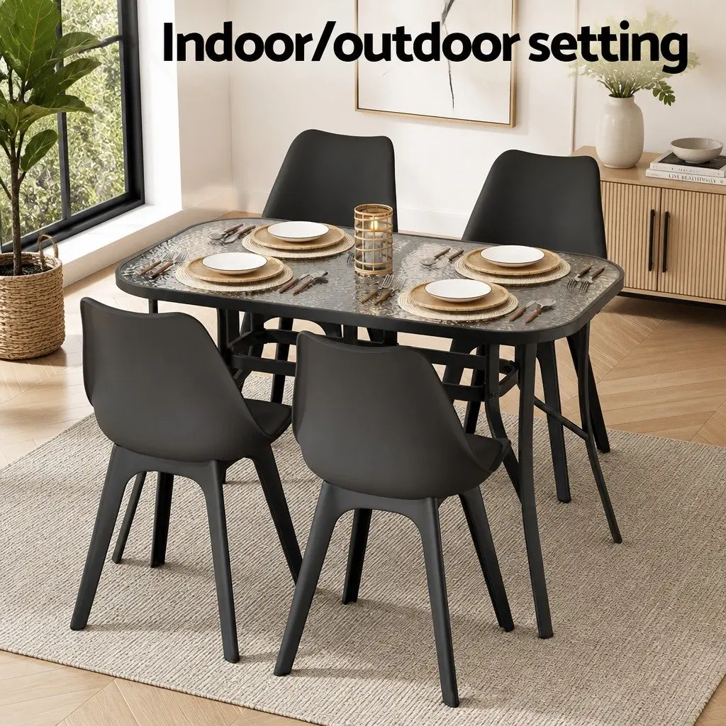 Outdoor Dining Table 120cm Steel Frame Tempered Glass Black