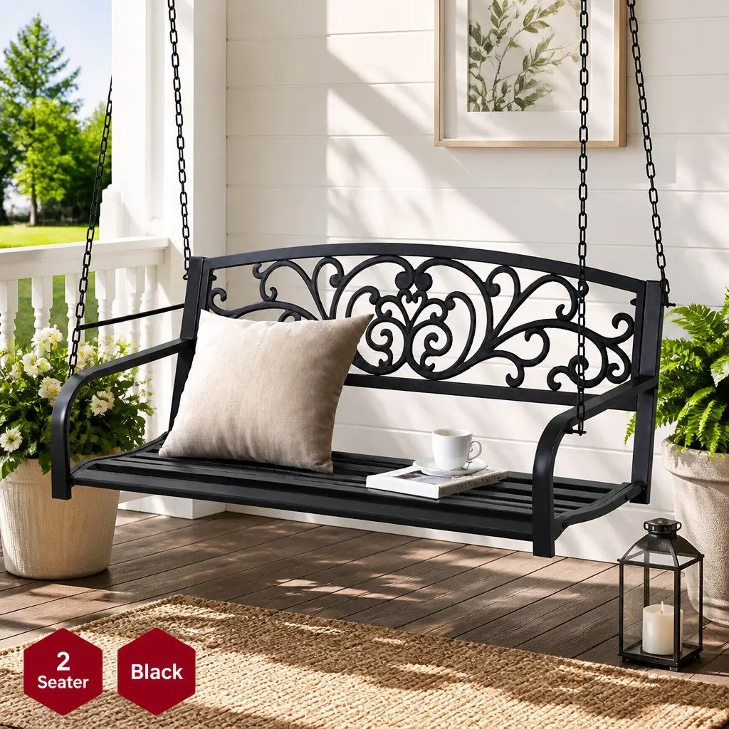 Outdoor Swing Chair 2 Seater Patio Furniture Black