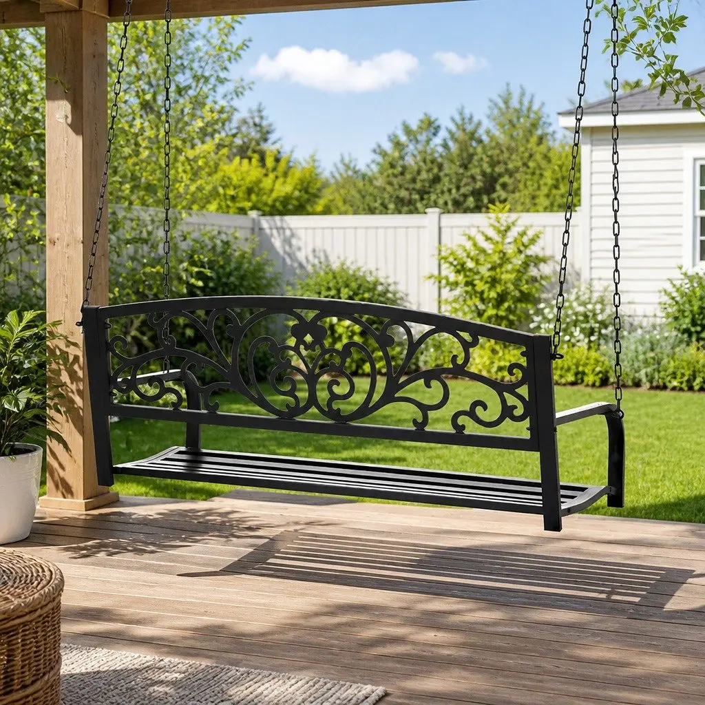 Outdoor Swing Chair 2 Seater Patio Furniture Black
