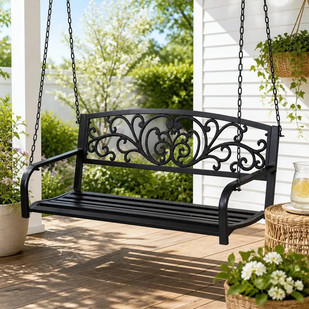 Outdoor Swing Chair 2 Seater Patio Furniture Black