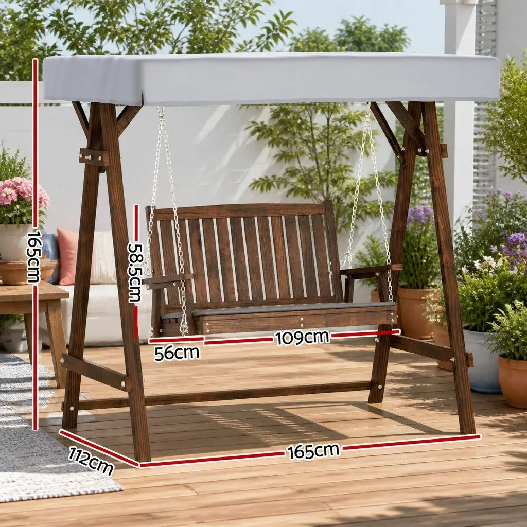 Outdoor Swing Chair 2 Seater Garden Bench with Canopy Charcoal