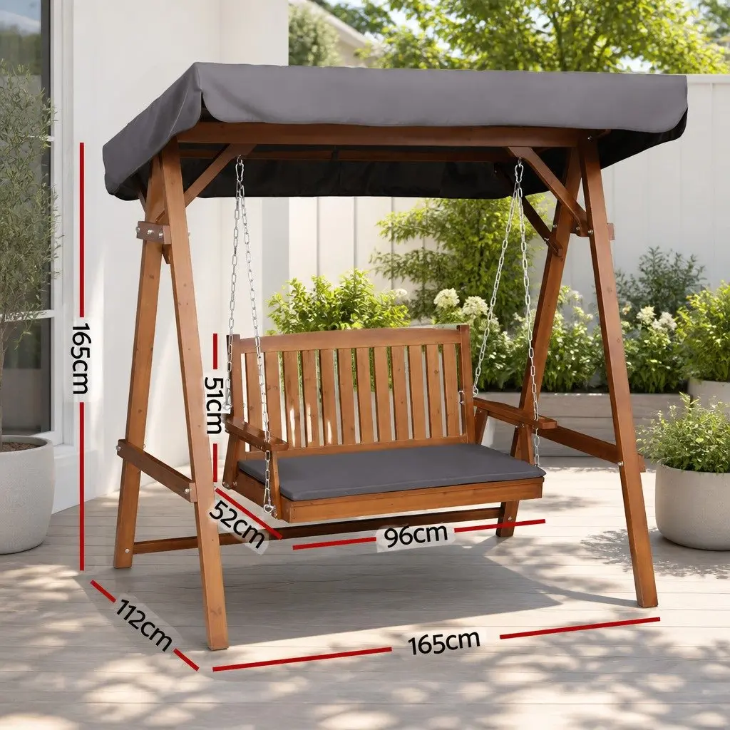 Swing Chair Outdoor Furniture 2 Seater Adjustable Canopy Teak