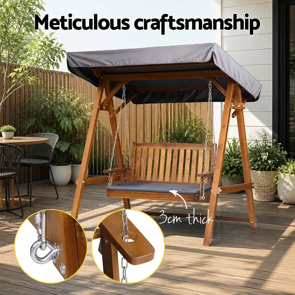 Swing Chair Outdoor Furniture 2 Seater Adjustable Canopy Teak