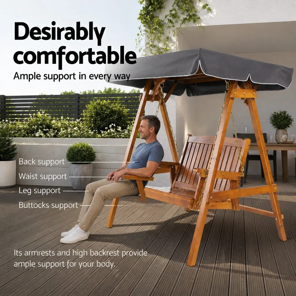 Swing Chair Outdoor Furniture 2 Seater Adjustable Canopy Teak