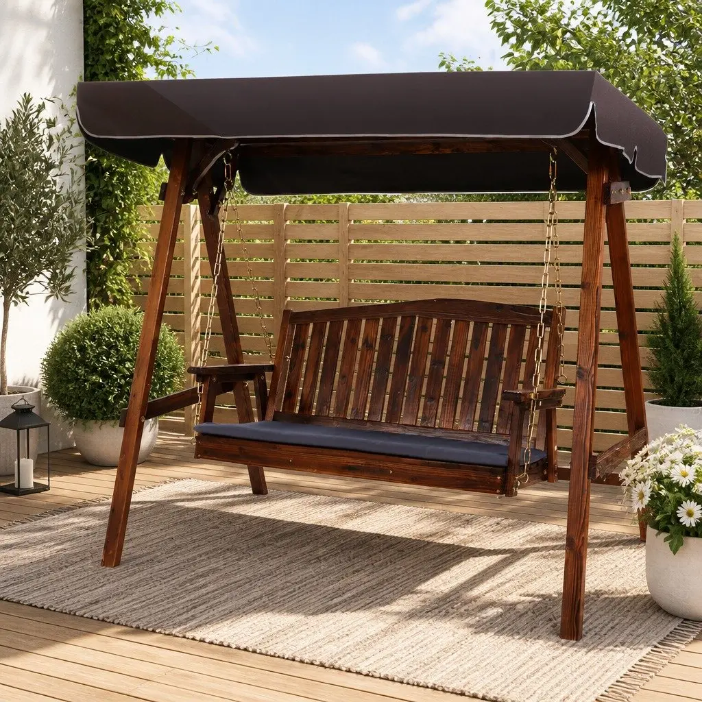 3 Seater Swing Chair Outdoor Garden Lounge Furniture Charcoal