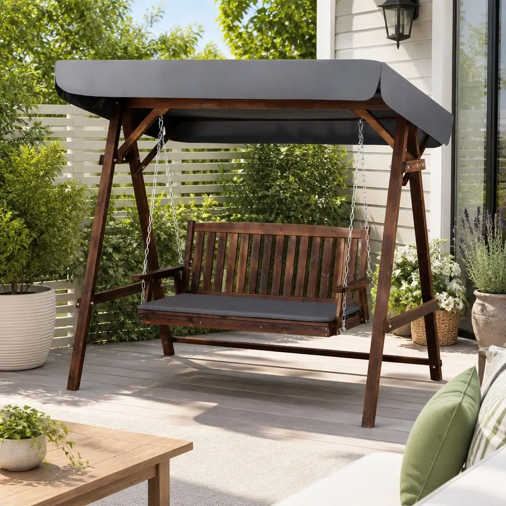 3 Seater Swing Chair Outdoor Garden Lounge Furniture Charcoal