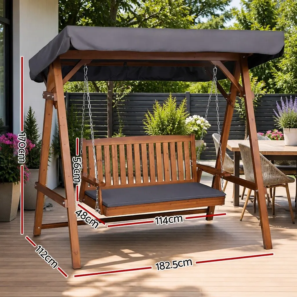 3 Seater Garden Swing Chair Outdoor Use Adjustable Canopy Teak Wood