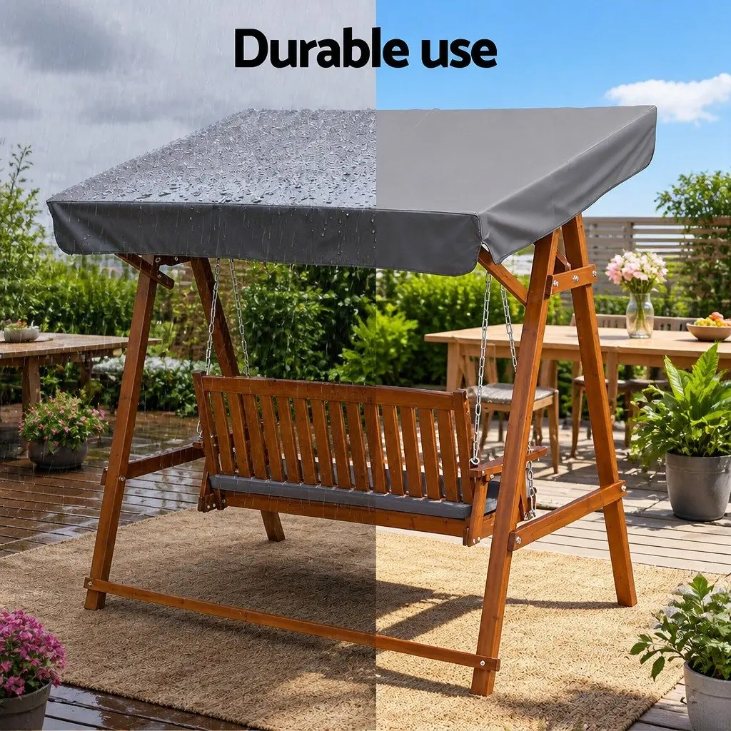 3 Seater Garden Swing Chair Outdoor Use Adjustable Canopy Teak Wood