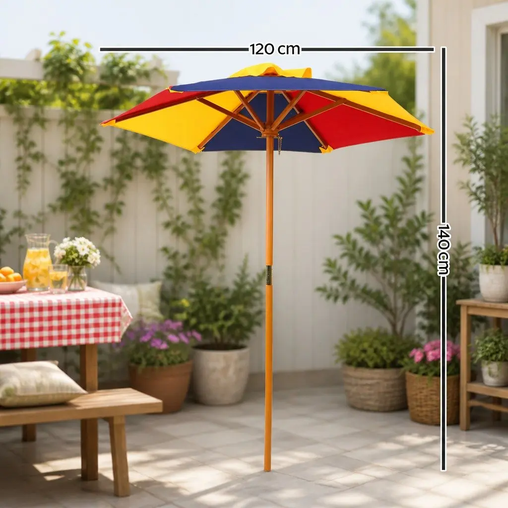 Kids Wooden Picnic Table Set with Umbrella Outdoor Indoor Play Furniture