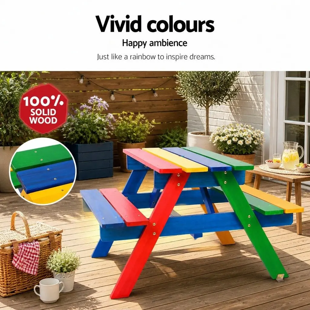 Kids Wooden Picnic Table Set with Umbrella Outdoor Indoor Play Furniture