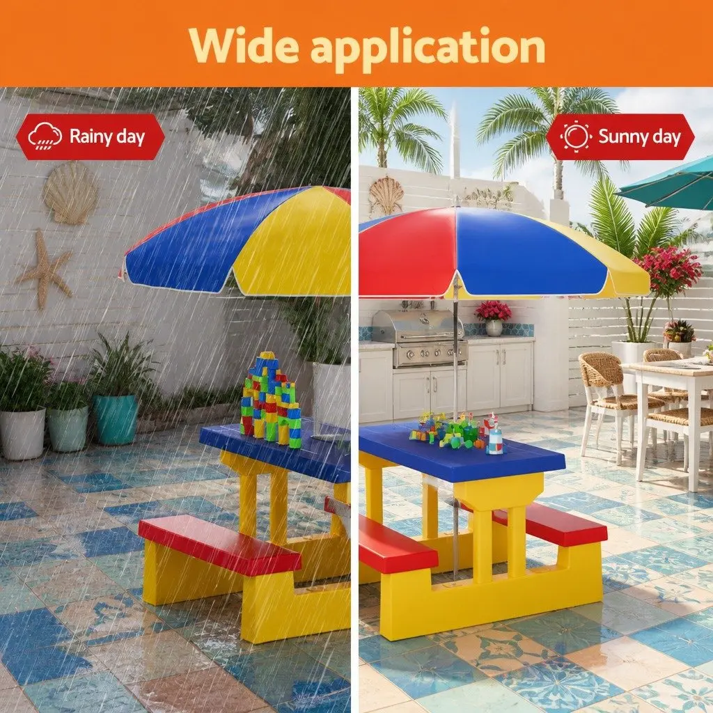 Kids Table and Chairs Set Indoor Outdoor Play Adjustable Umbrella Blue Red Yellow