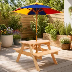 Comfortable and Sturdy Kids Wooden Picnic Table Set