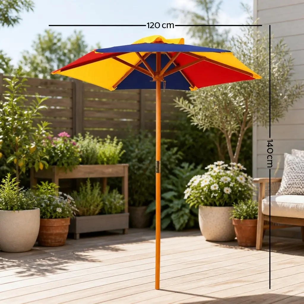 Kids Wooden Picnic Table Set with Benches Umbrella Outdoor Indoor Play Furniture Natural Wood 75x40 cm