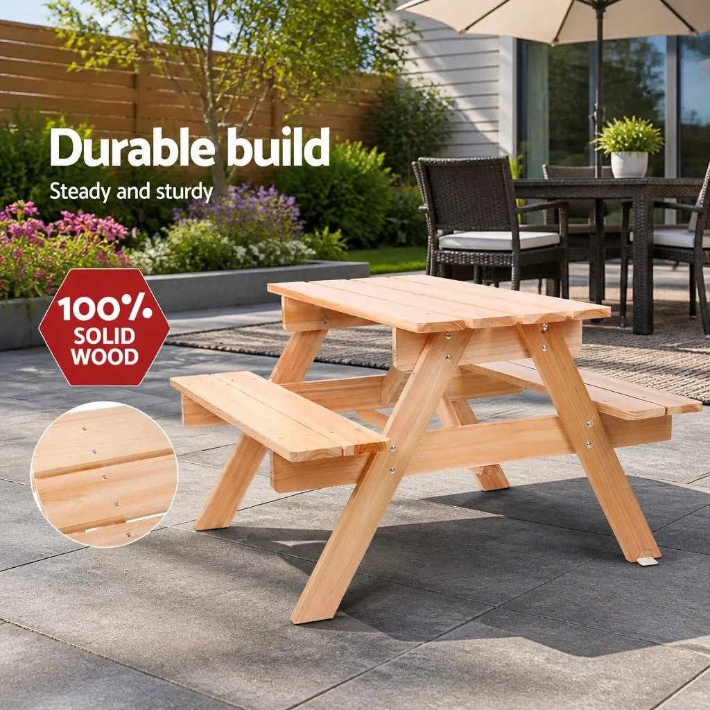 Kids Picnic Table and Bench Set Outdoor Dining Furniture Natural Wood 75 x 40 cm for Ages 3 to 8 Years