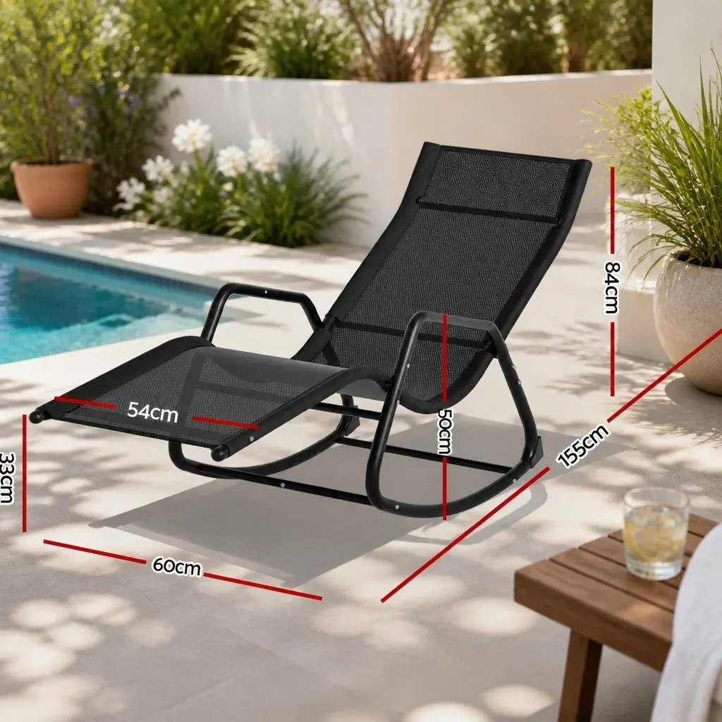 Rocking Lounge Chair Outdoor Lounger Patio Furniture Garden Pool Black Relaxer