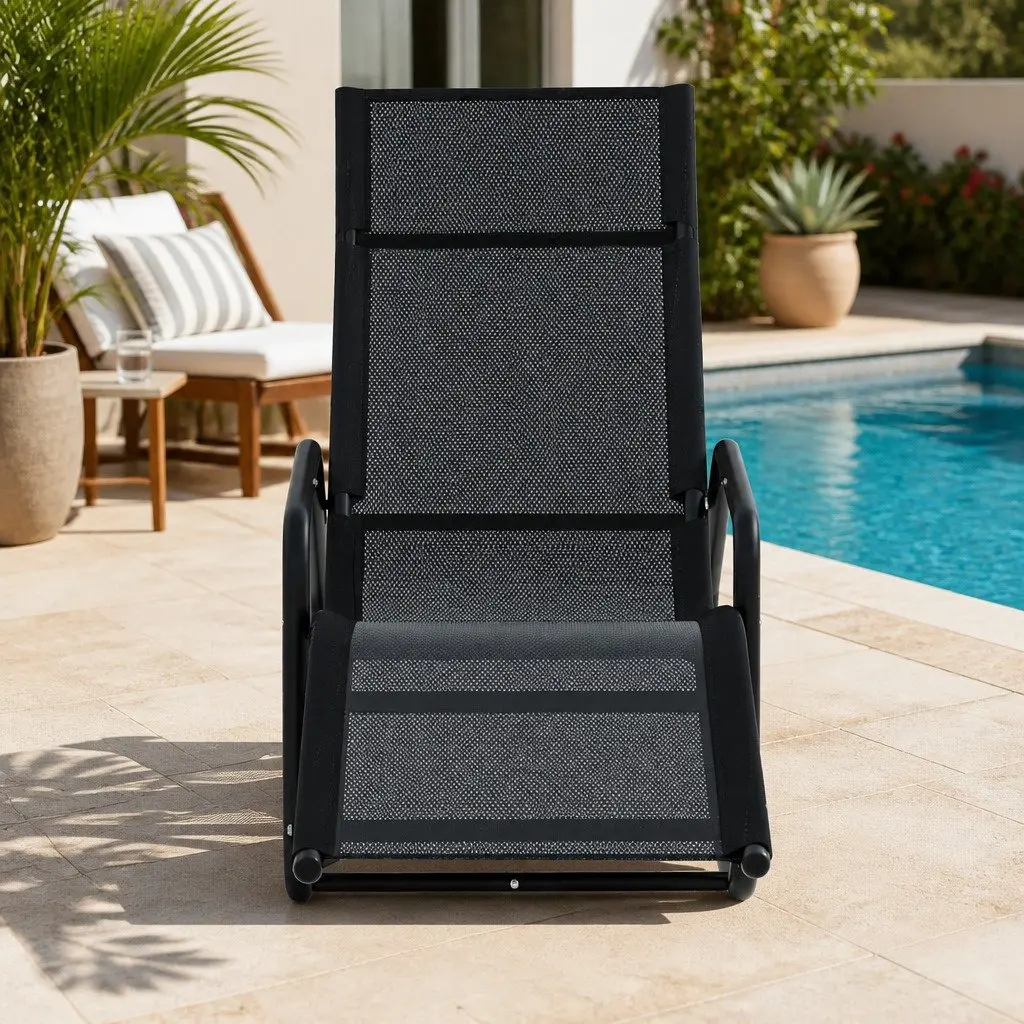 Rocking Lounge Chair Outdoor Lounger Patio Furniture Garden Pool Black Relaxer