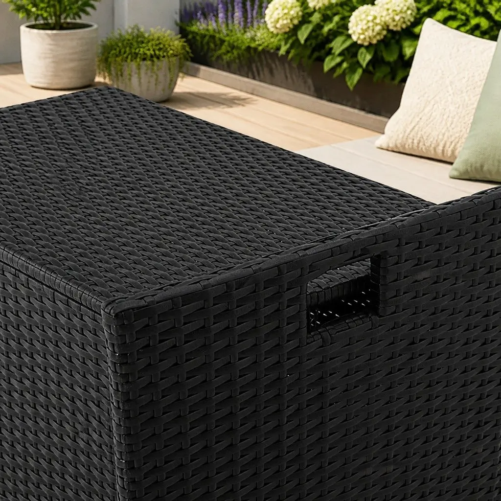 Outdoor Storage Bench Box Wicker Garden Patio Furniture Seat with Cushion Black 100cm x 47cm x 45cm