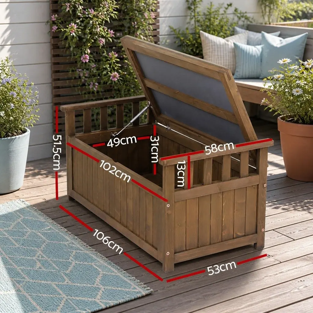 Outdoor Storage Bench Box Wooden Garden Furniture 106cm Brown
