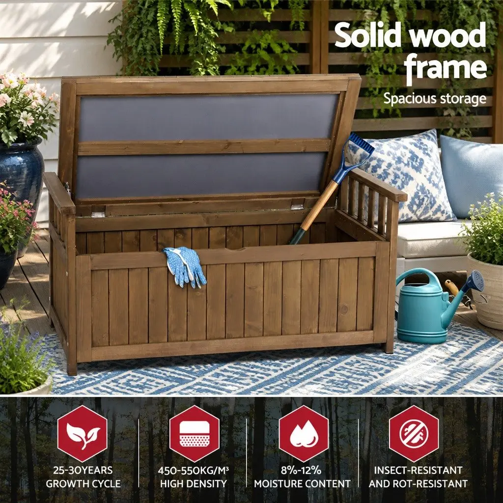 Outdoor Storage Bench Box Wooden Garden Furniture 106cm Brown