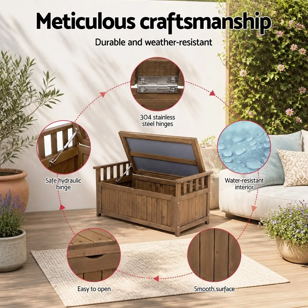 Outdoor Storage Bench Box Wooden Garden Furniture 106cm Brown