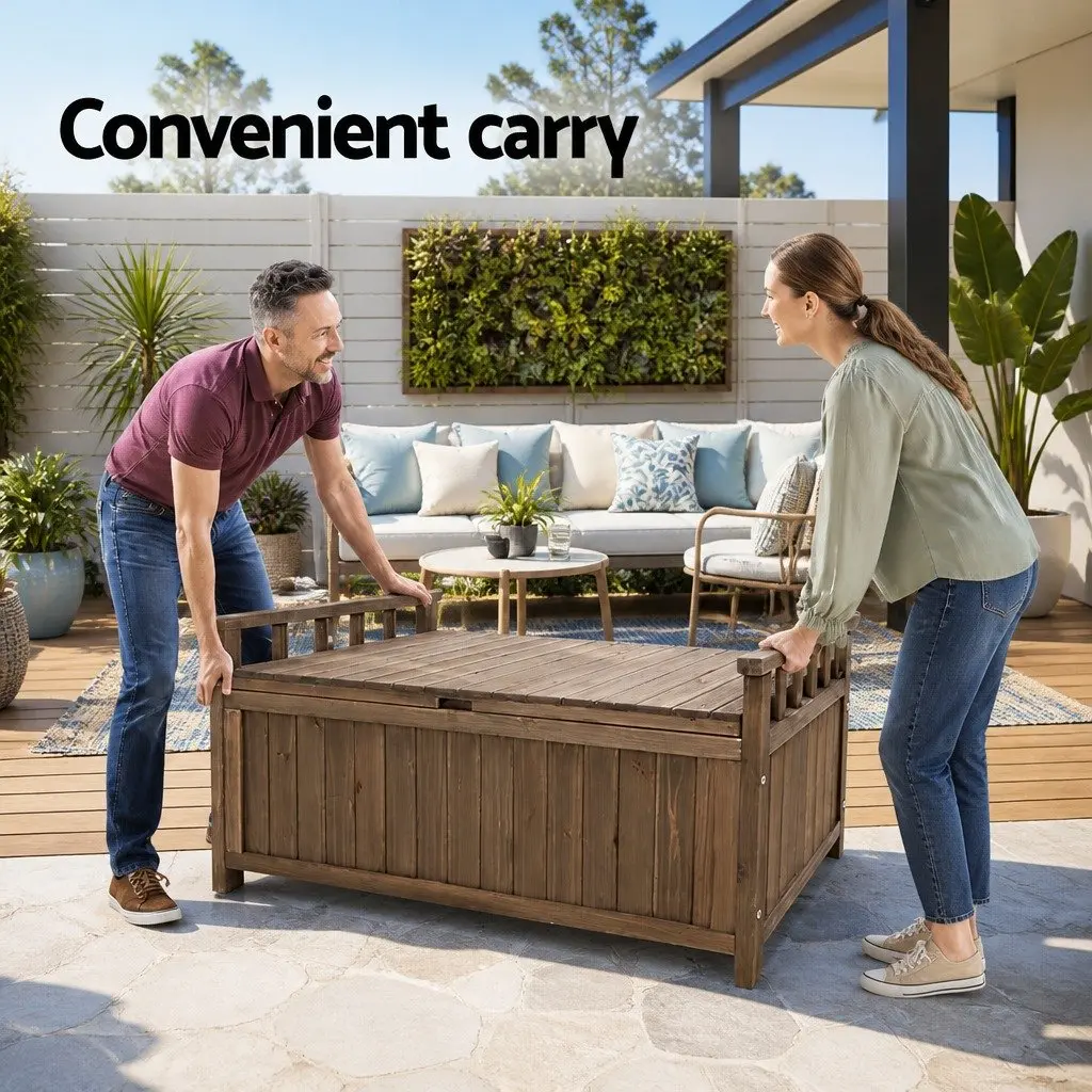 Outdoor Storage Bench Box Wooden Garden Furniture 106cm Brown
