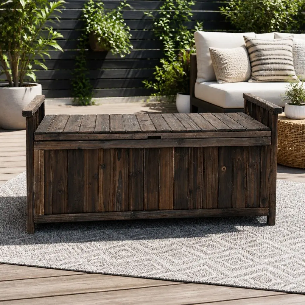 Outdoor Storage Bench Box Wooden Garden Patio Furniture Charcoal 106cm x 60cm x 51.5cm