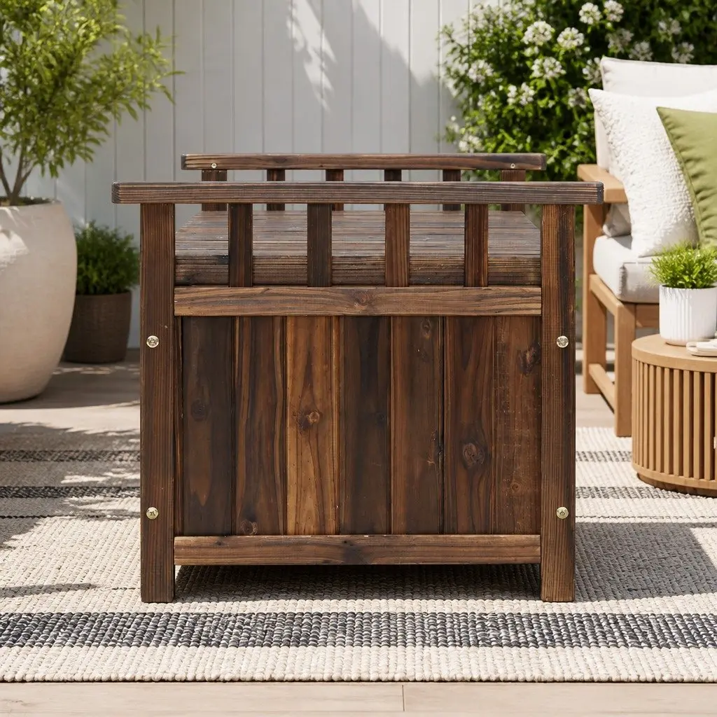 Outdoor Storage Bench Box Wooden Garden Patio Furniture Charcoal 106cm x 60cm x 51.5cm